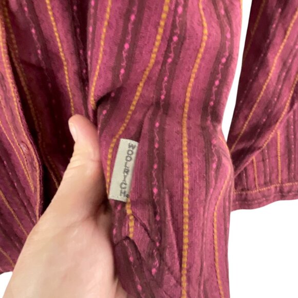 Woolrich Womens Petite Sz M Striped Button-Up Shirt Cotton Long Sleeve Burgundy - Picture 6 of 7